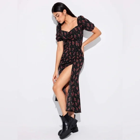 Cider NYAR'S FLORAL SWEETHEART SPLIT MIDI DRESS - Picture 4 of 16